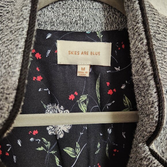 Skies Are Blue Alanna Textured Knit Blazer Heather Grey Black Floral Lining Medi - Picture 2 of 9